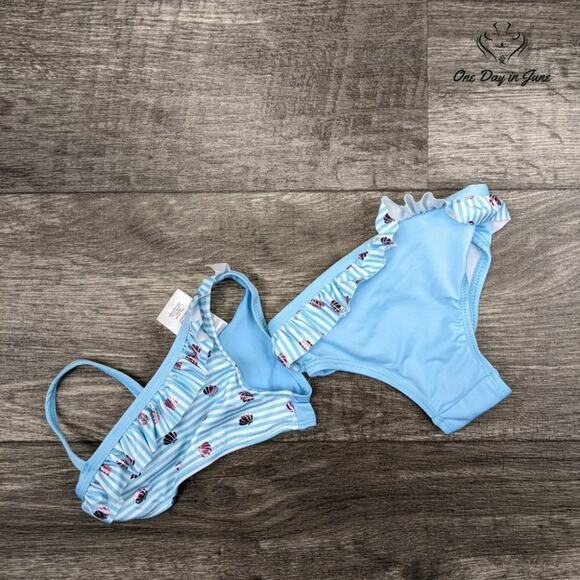 Pink Platinum Baby Shell Stripe One Shoulder Bikini Swimsuit Size 18M - Picture 2 of 3